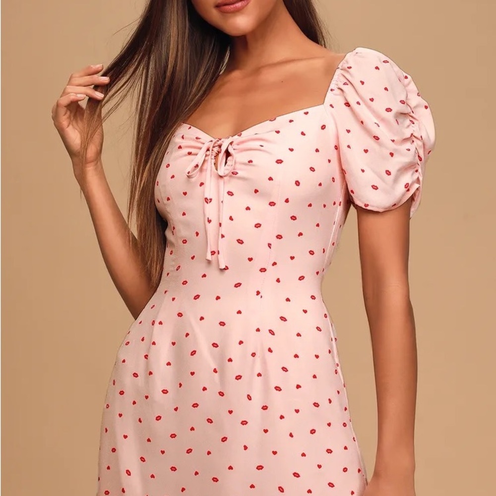 My Lips Are Sealed Lulu’s Pink Multi Print Puff Sleeve Mini Dress